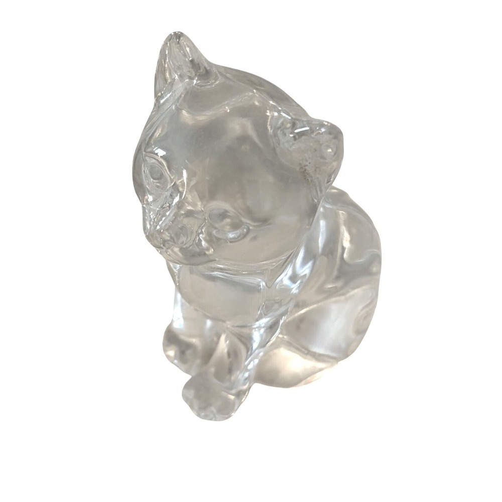Vintage Clear Glass Sitting Cat Figurine Kitten Paperweight Decor